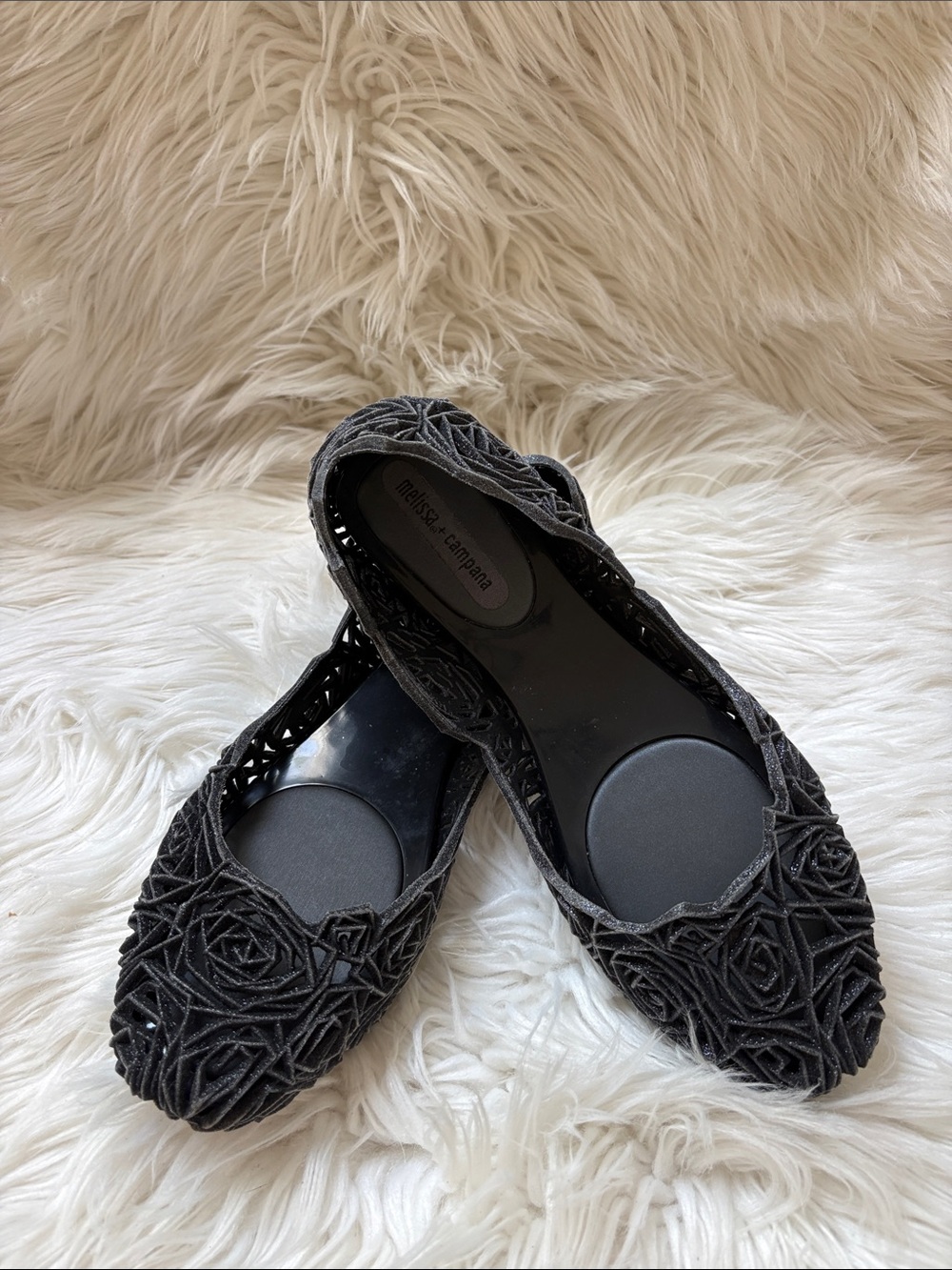 Melissa + Campana Black Floral Cutout Jelly Flats